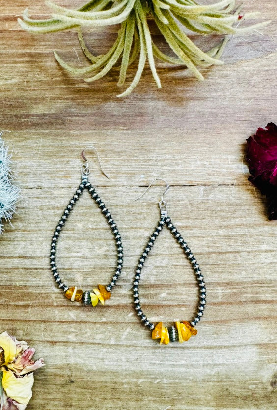 3 mm sterling silver pearls earrings teardrop with yellow amber