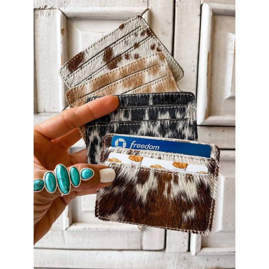 Boho Ranch Shop - Western Cowhide Credit Money Card Holder: BROWN + WHITE COWHIDE