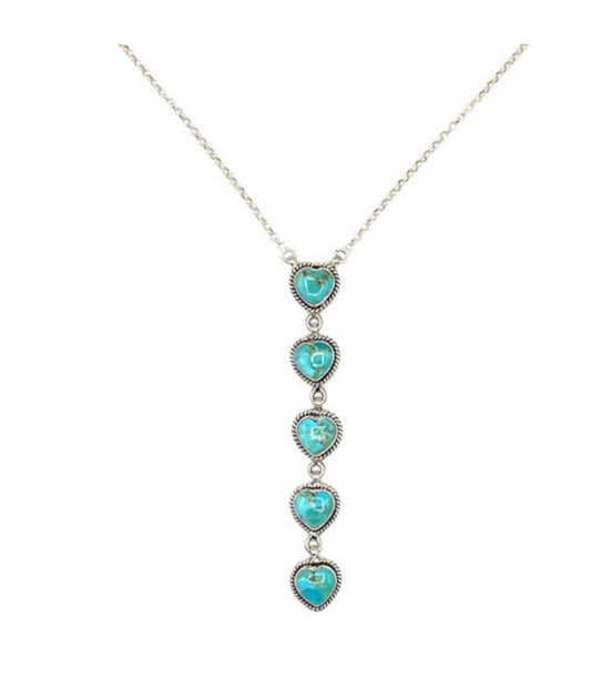 Kingman Turquoise heart shaped pendants drop necklace