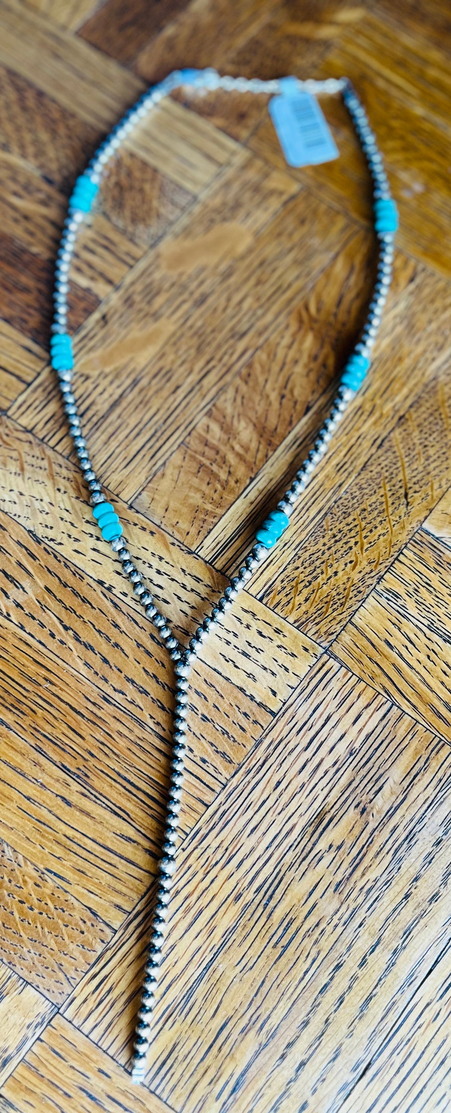 Lariat sterling silver pearls and turquoise