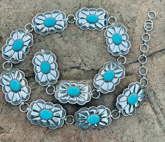 Round edge Rectangular concho w/ faux turquoise belt