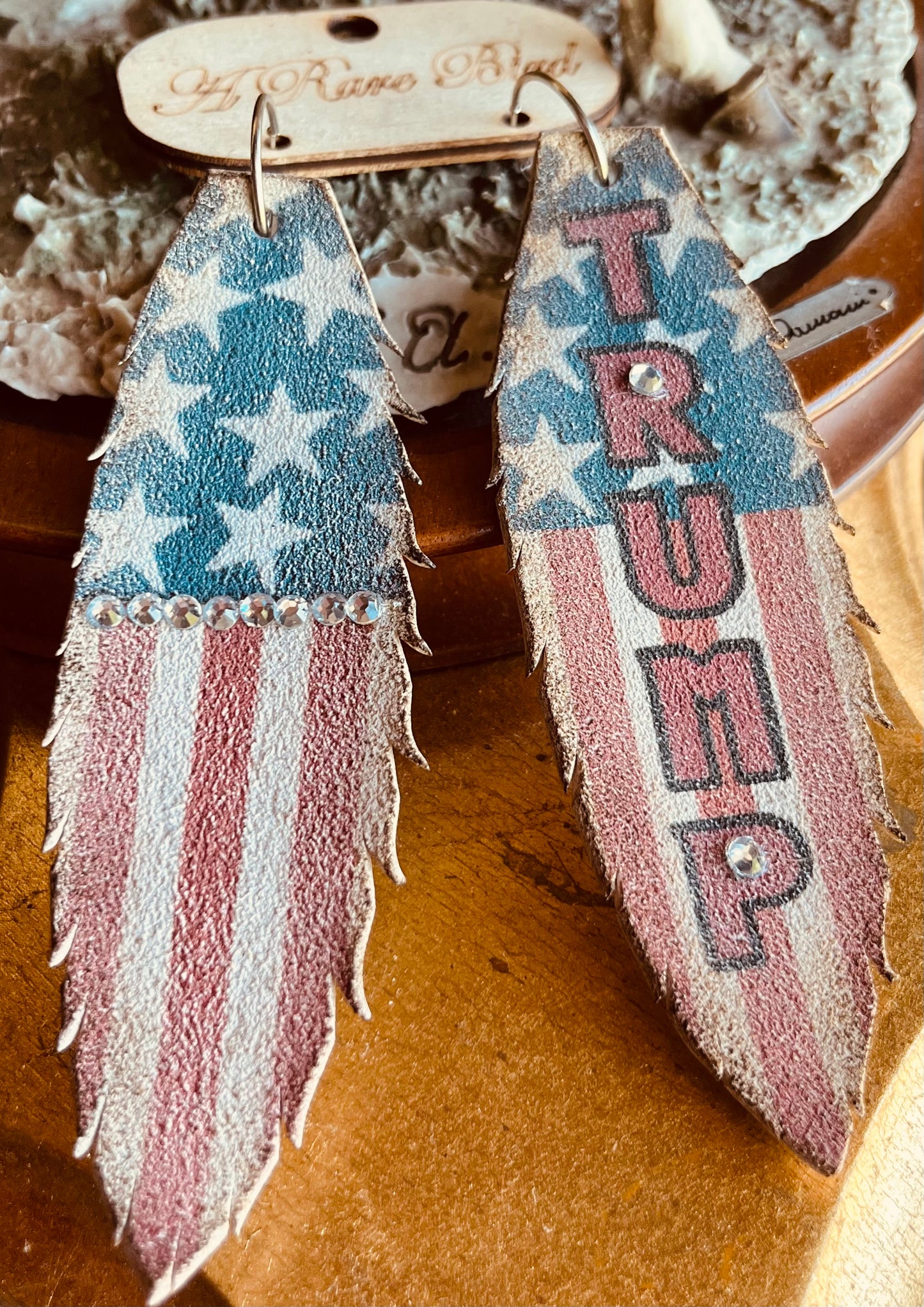 Trump - leather feather earrings