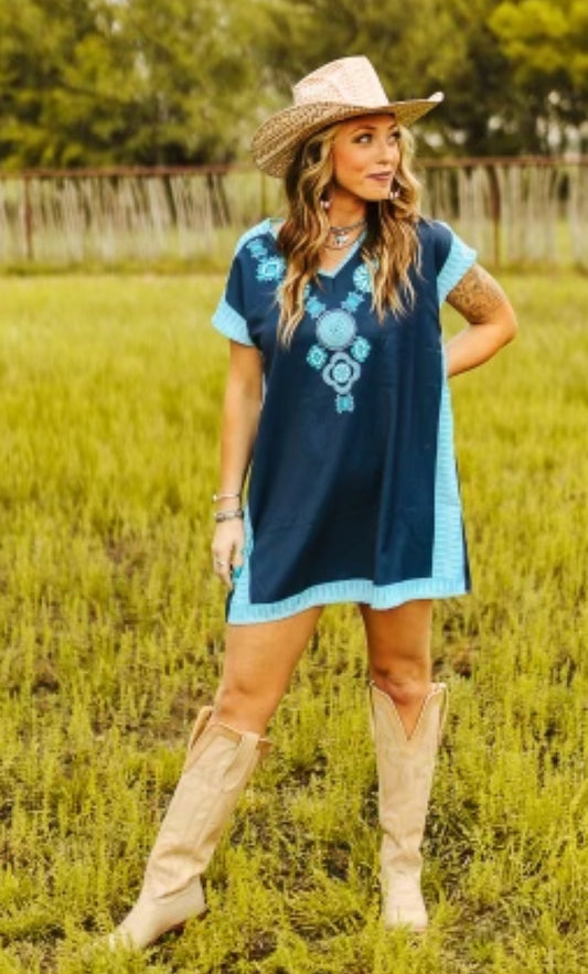 Poncho style turquoise shirt/mini dress