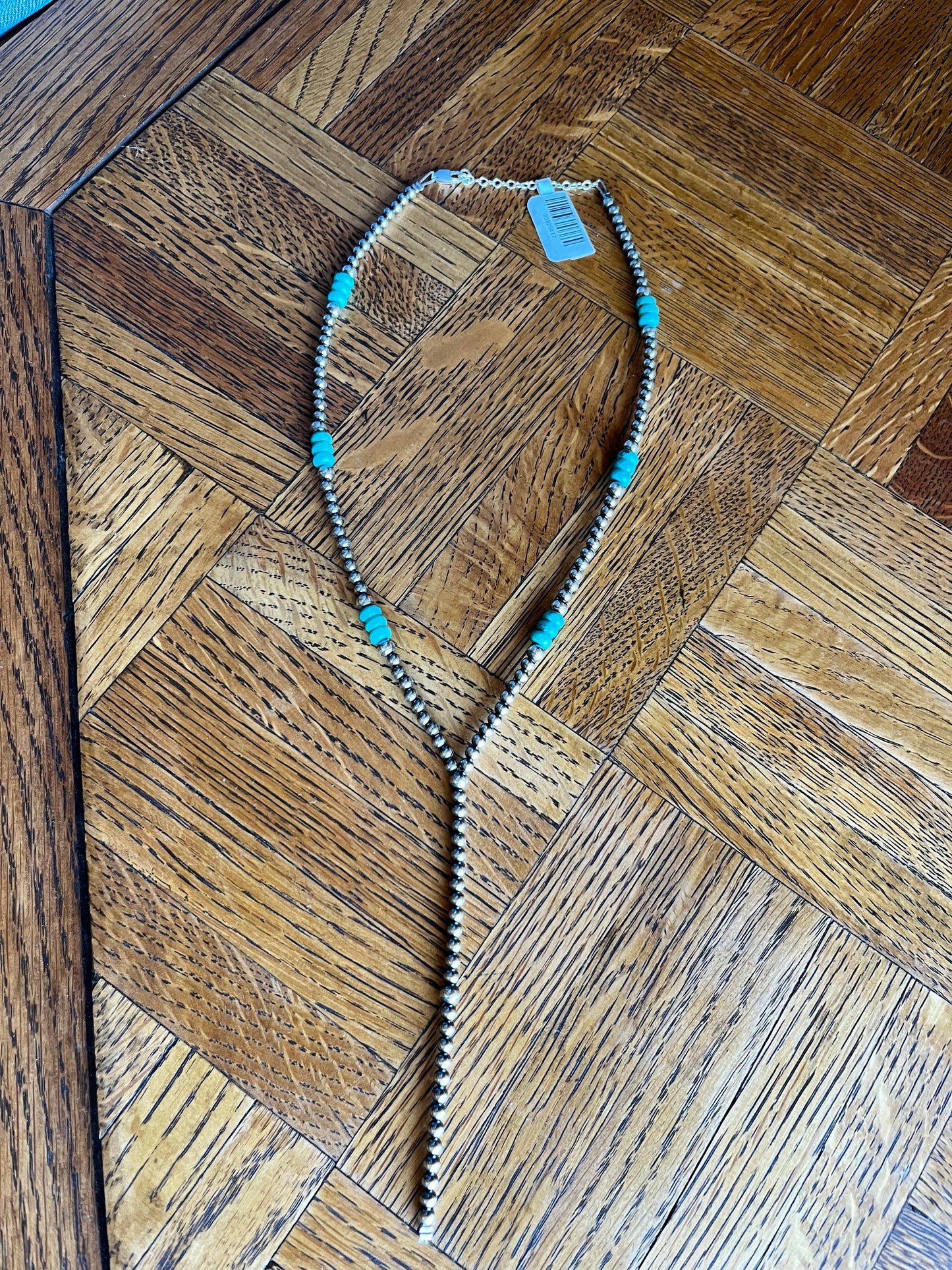 Lariat sterling silver pearls and turquoise