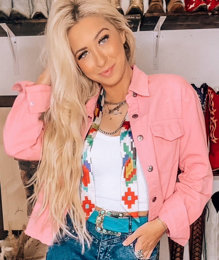 SOFT PINK BUTTON DOWN CROP SHIRT