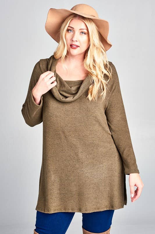 Hacci Brush Olive Off Shoulder Top - Plus Size