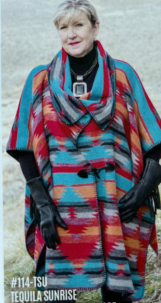 Tequila Sunrise Toggle Poncho- One size