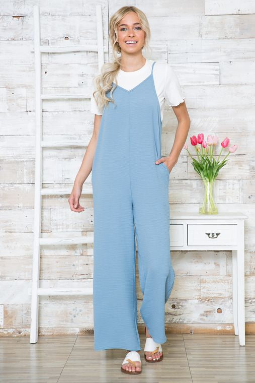 Wide Leg Overall Jumpsuit with Side Pockets